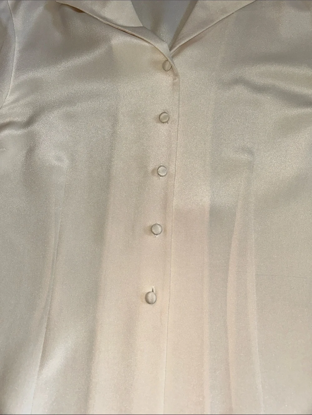 INC 100% Silk Ivory Covered Button Satin Blouse Women’s Size 10 Career